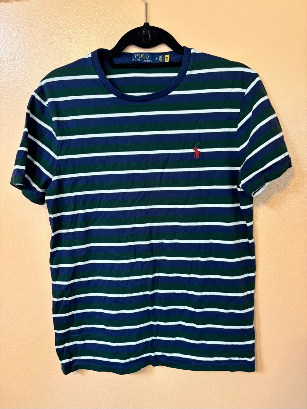 Ralph Lauren Navy, Green & White Striped Short Sleeve Tee